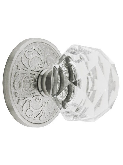 Lancaster Rosette with Diamond Knobs in Satin Nickel.